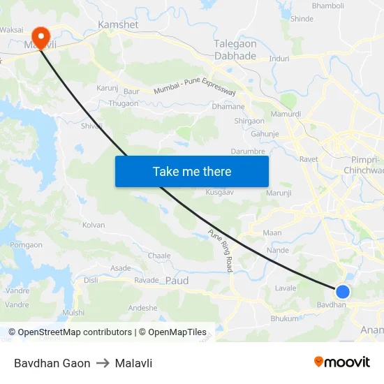 Bavdhan Gaon to Malavli map