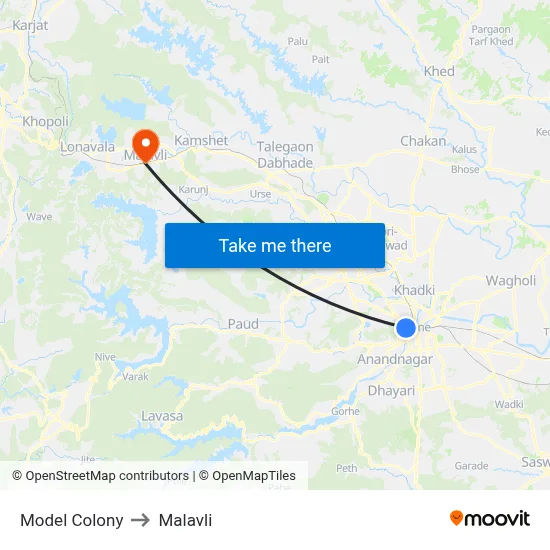 Model Colony to Malavli map