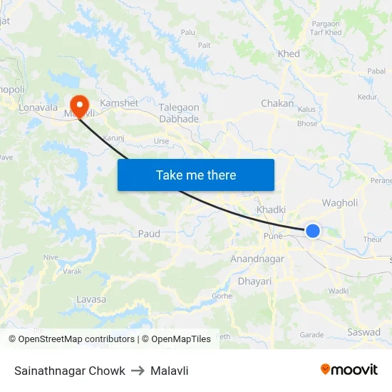 Sainathnagar Chowk to Malavli map