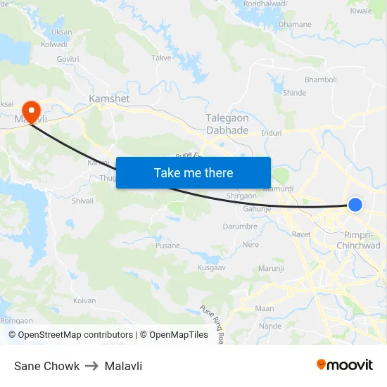 Sane Chowk to Malavli map