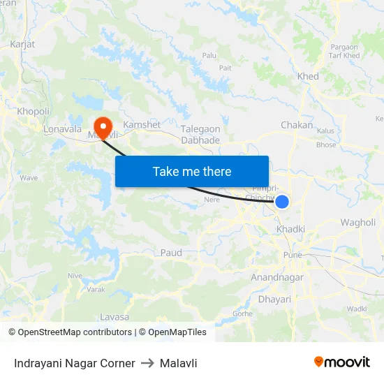 Indrayani Nagar Corner to Malavli map