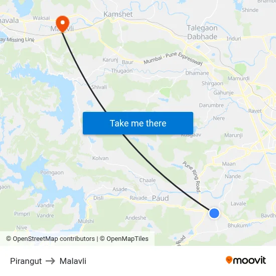 Pirangut to Malavli map