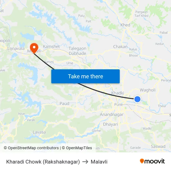 Kharadi Chowk (Rakshaknagar) to Malavli map