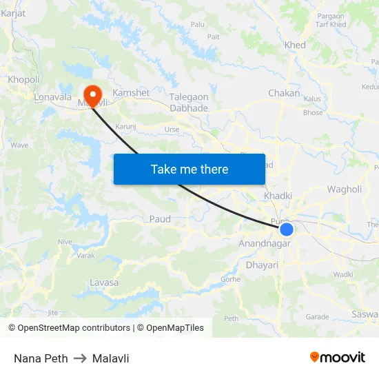 Nana Peth to Malavli map