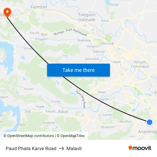 Paud Phata Karve Road to Malavli map