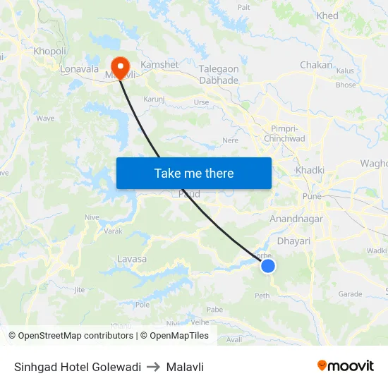 Sinhgad Hotel Golewadi to Malavli map