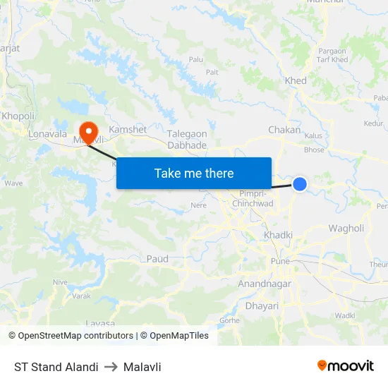 ST Stand Alandi to Malavli map