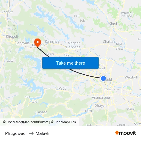 Phugewadi to Malavli map