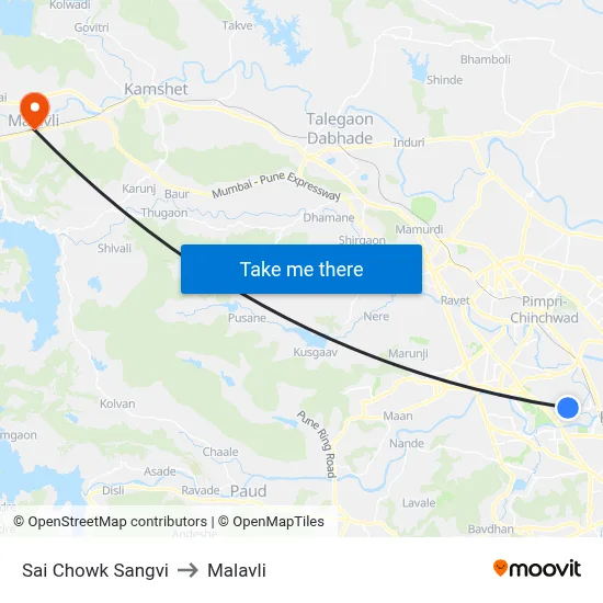 Sai Chowk Sangvi to Malavli map