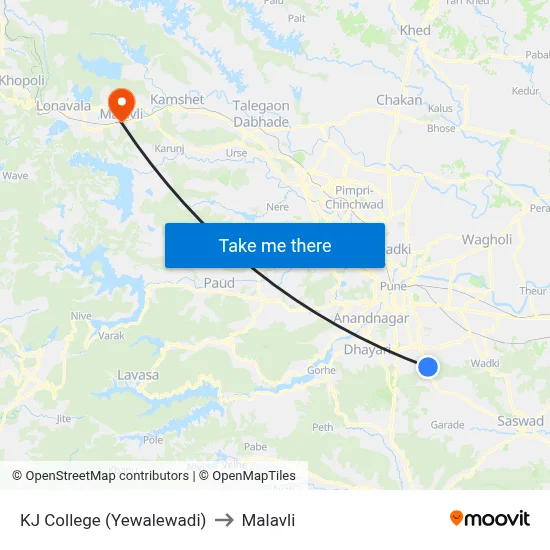 KJ College (Yewalewadi) to Malavli map