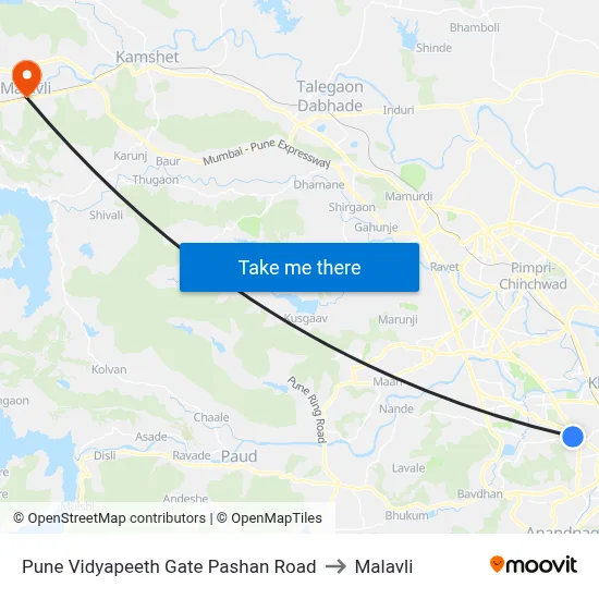 Pune Vidyapeeth Gate Pashan Road to Malavli map