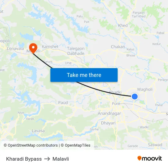 Kharadi Bypass to Malavli map