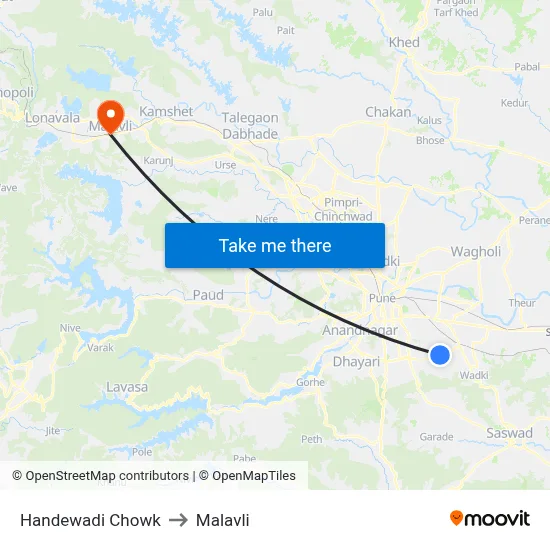 Handewadi Chowk to Malavli map