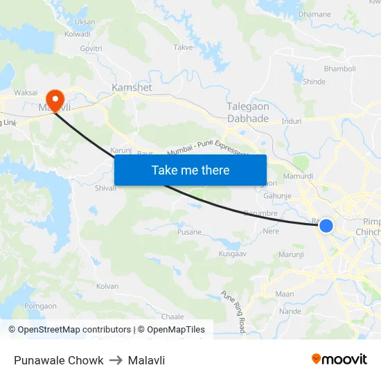 Punawale Chowk to Malavli map