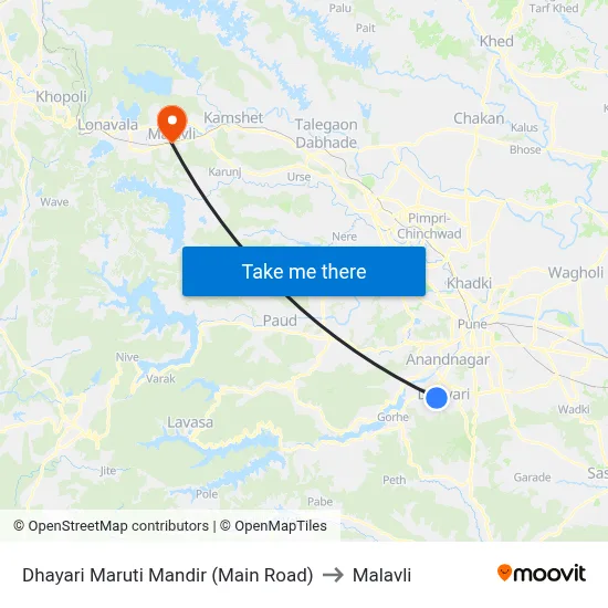 Dhayari Maruti Mandir (Main Road) to Malavli map