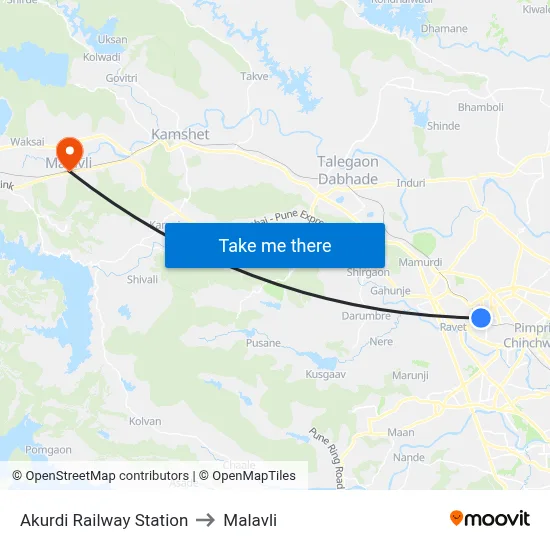 Akurdi Railway Station to Malavli map