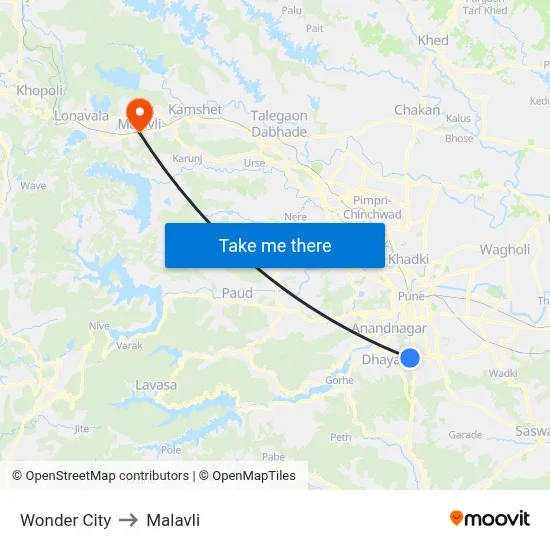 Wonder City to Malavli map