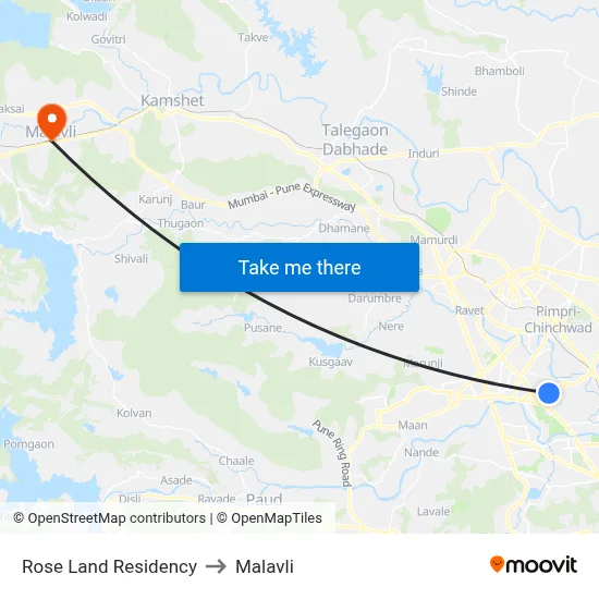 Rose Land Residency to Malavli map