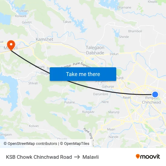 KSB Chowk Chinchwad Road to Malavli map
