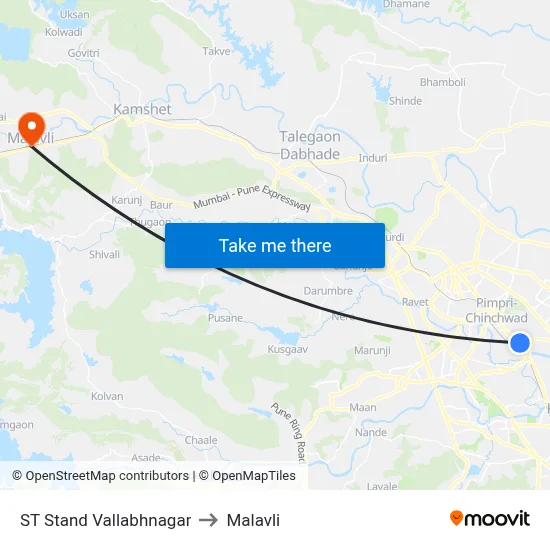 ST Stand Vallabhnagar to Malavli map