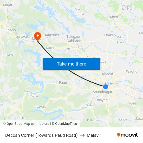 Deccan Corner (Towards Paud Road) to Malavli map