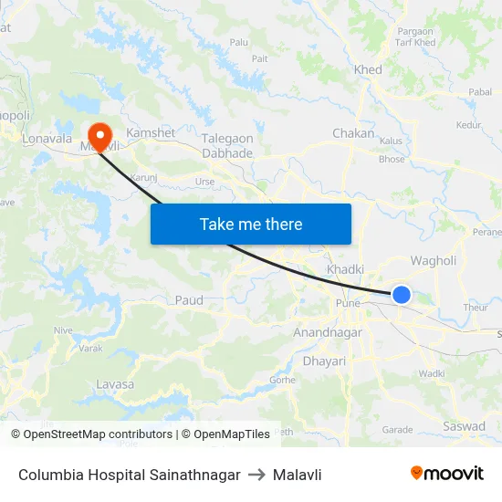 Sainathnagar Columbia Hospital to Malavli map