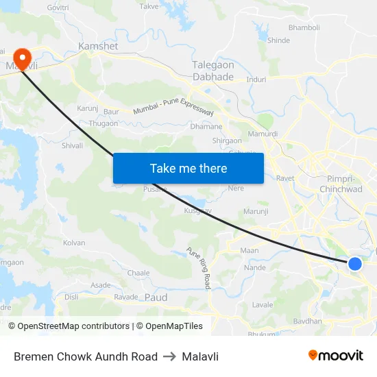 Bremen Chowk Aundh Road to Malavli map