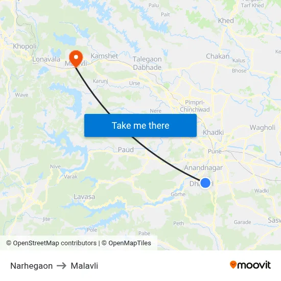 Narhegaon to Malavli map