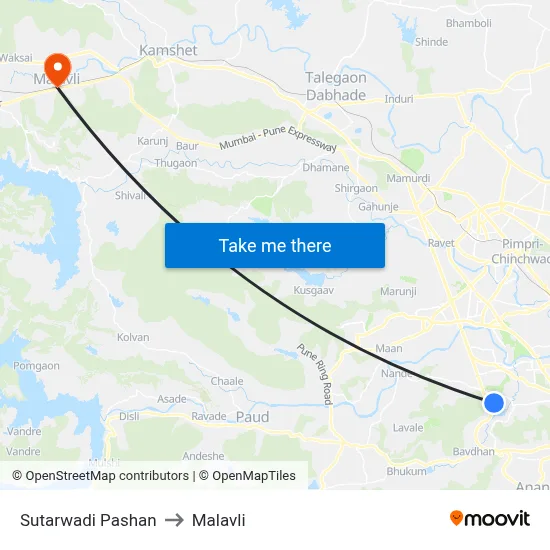 Sutarwadi Pashan to Malavli map