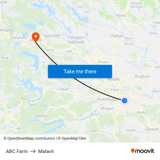 ABC Farm to Malavli map