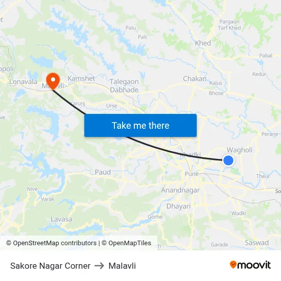 Sakore Nagar Corner to Malavli map