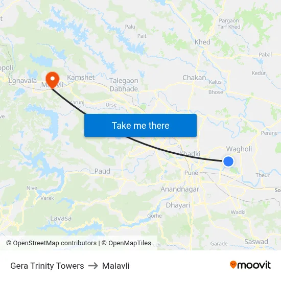 Gera Trinity Towers to Malavli map
