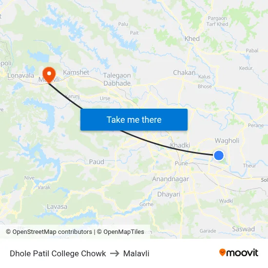 Dhole Patil College Chowk to Malavli map