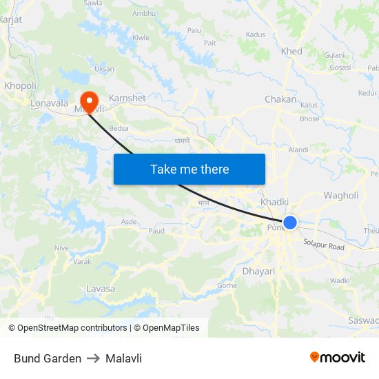 Bund Garden to Malavli map