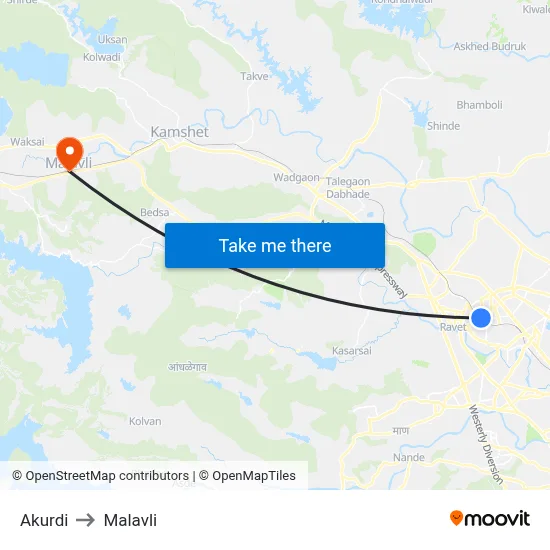 Akurdi to Malavli map