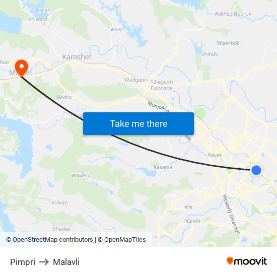 Pimpri to Malavli map