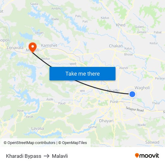 Kharadi Bypass to Malavli map