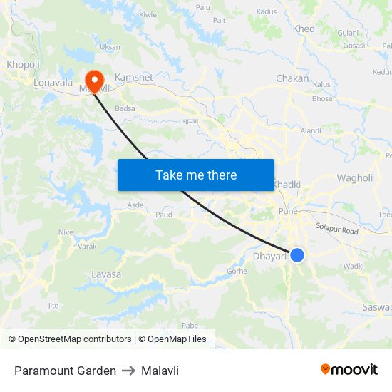 Paramount Garden to Malavli map