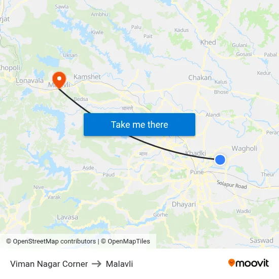 Viman Nagar Corner to Malavli map
