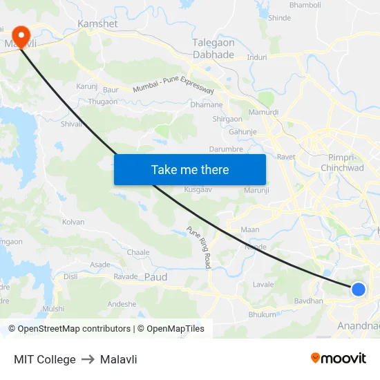 MIT College to Malavli map