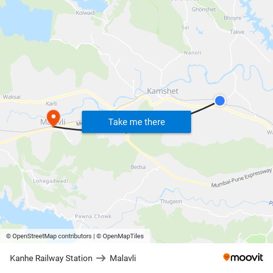 Kanhe Railway Station to Malavli map