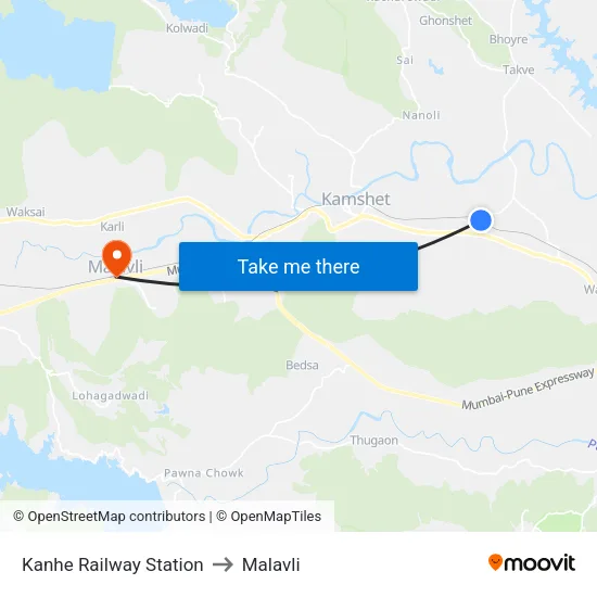Kanhe Railway Station to Malavli map