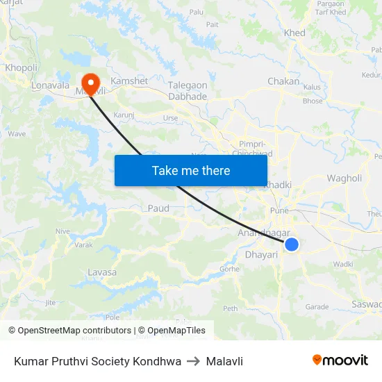 Kumar Pruthvi Society Kondhwa to Malavli map