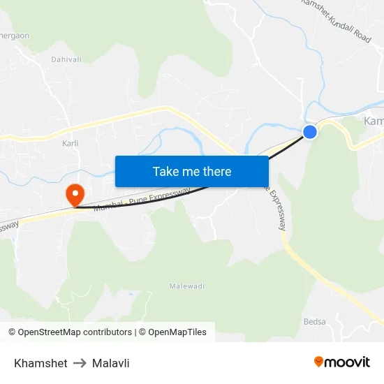 Khamshet to Malavli map
