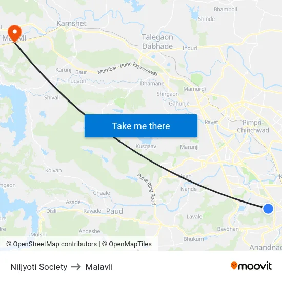 Niljyoti Society to Malavli map