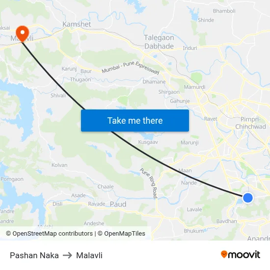 Pashan Naka to Malavli map