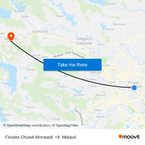 Finolex Chowk Morwadi to Malavli map