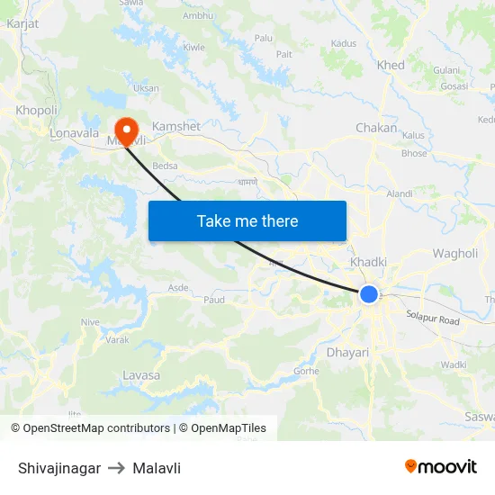 Shivajinagar to Malavli map