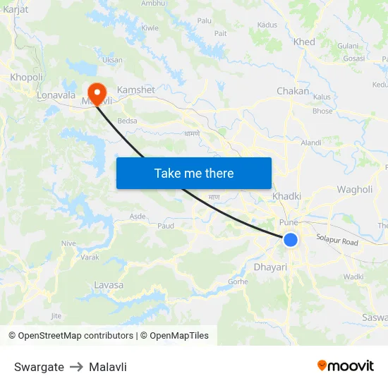 Swargate to Malavli map