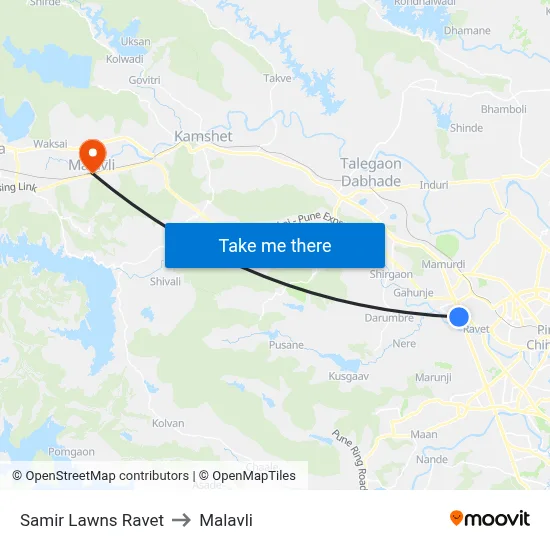 Samir Lawns Ravet to Malavli map
